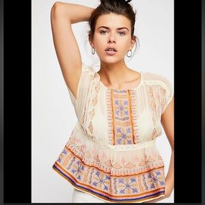 Free People All In Your Feelings Top Size XS Embroidered Crochet Gauzey Cotton